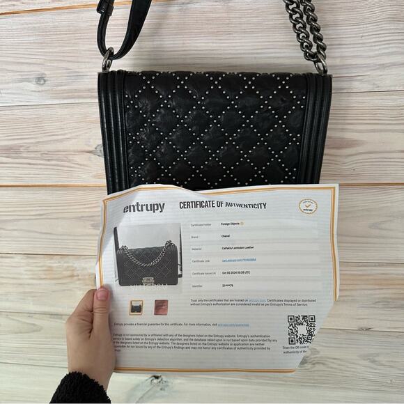 AUTHENTIC Chanel Studded Medium Boy Bag - Picture 5 of 16